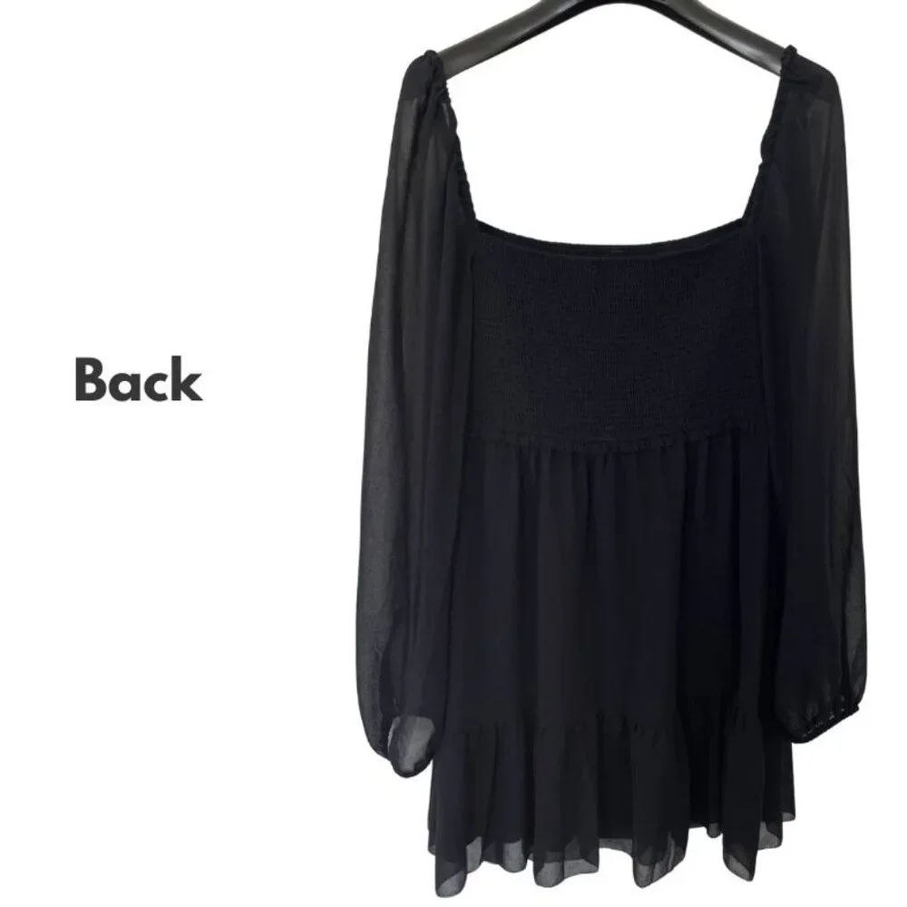 Aritzia Wilfred Tempest Black Mini Dress Sz M Babydoll Bohemian